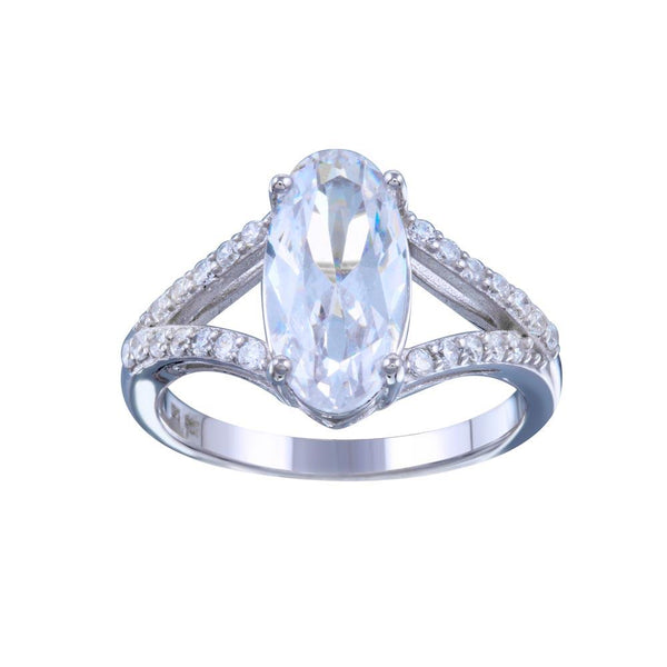 Silver 925 Rhodium Plated Open Shank Oval Center CZ Bridal Ring - STR01142 | Silver Palace Inc.