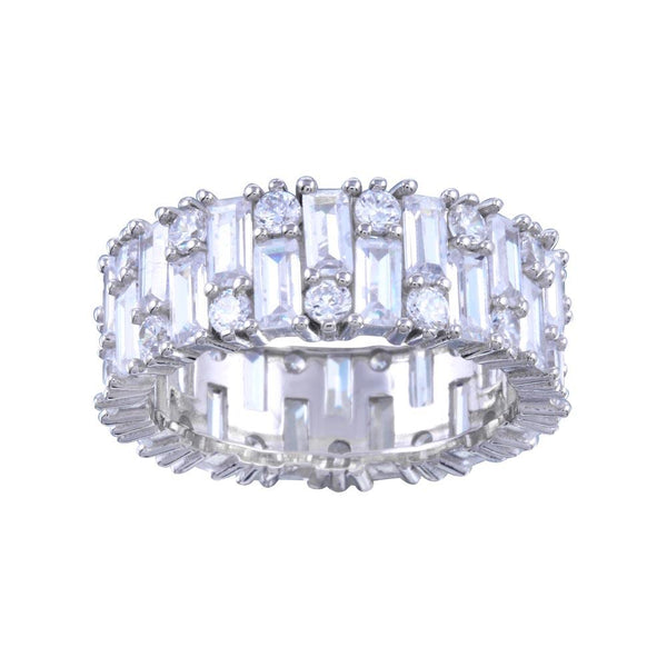 Rhodium Plated 925 Sterling Silver CZ Baquette Band Ring  - STR01143 | Silver Palace Inc.
