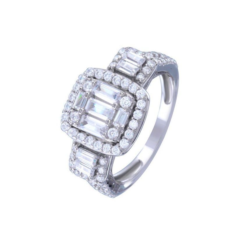 Rhodium Plated 925 Sterling Silver Past Present Future Baguette CZ Bridal Ring - STR01145