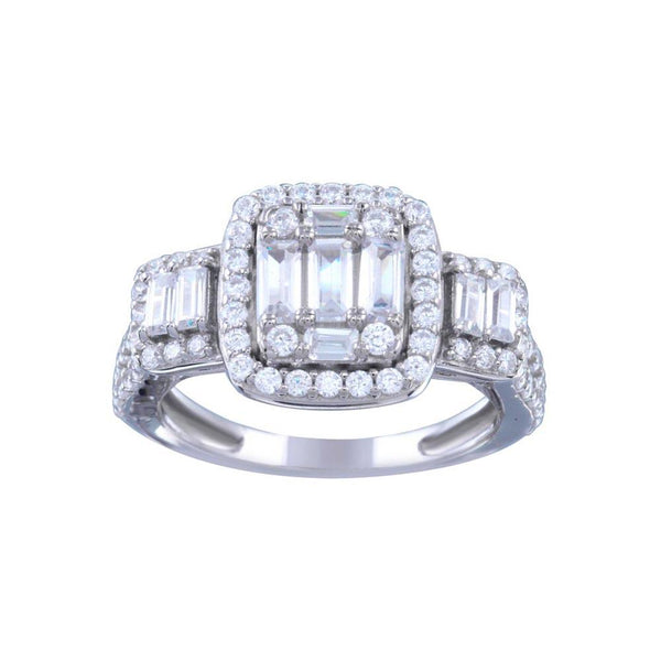 Rhodium Plated 925 Sterling Silver Past Present Future Baguette CZ Bridal Ring - STR01145 | Silver Palace Inc.