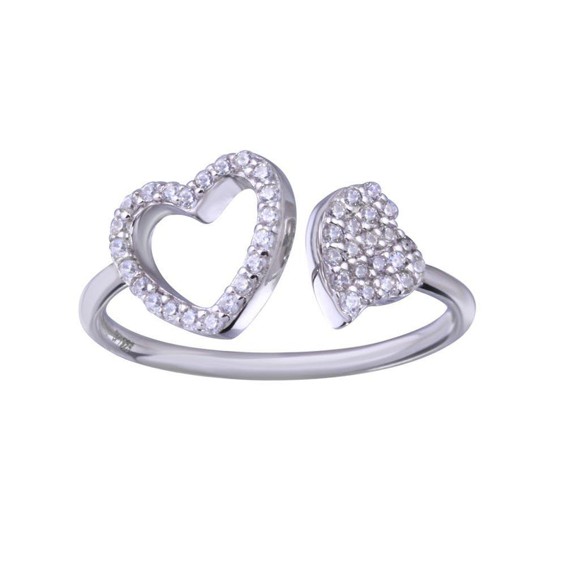 Silver 925 Rhodium Plated Two Hearts with Clear CZ Ring - STR01148 | Silver Palace Inc.