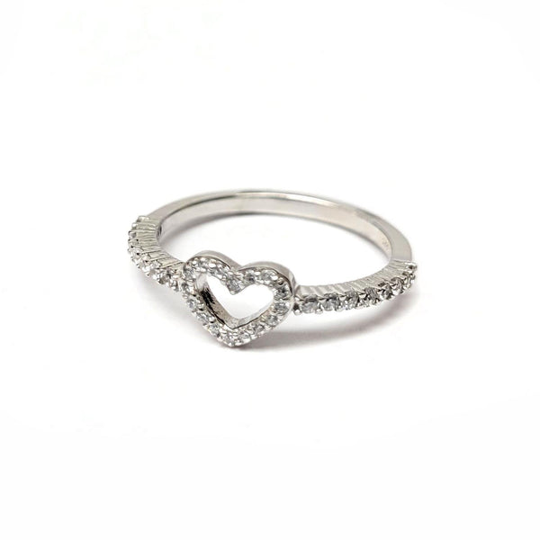 Rhodium Plated 925 Sterling Silver Heart Clear CZ Ring - STR01157 | Silver Palace Inc.