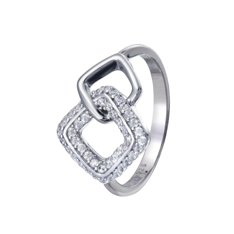 Rhodium Plated 925 Sterling Silver Open Diamond Link Clear CZ Ring - STR01160