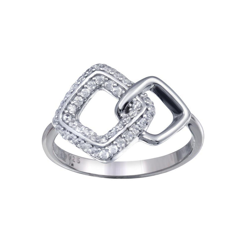 Silver 925 Rhodium Plated Open Diamond Link Clear CZ Ring - STR01160 | Silver Palace Inc.