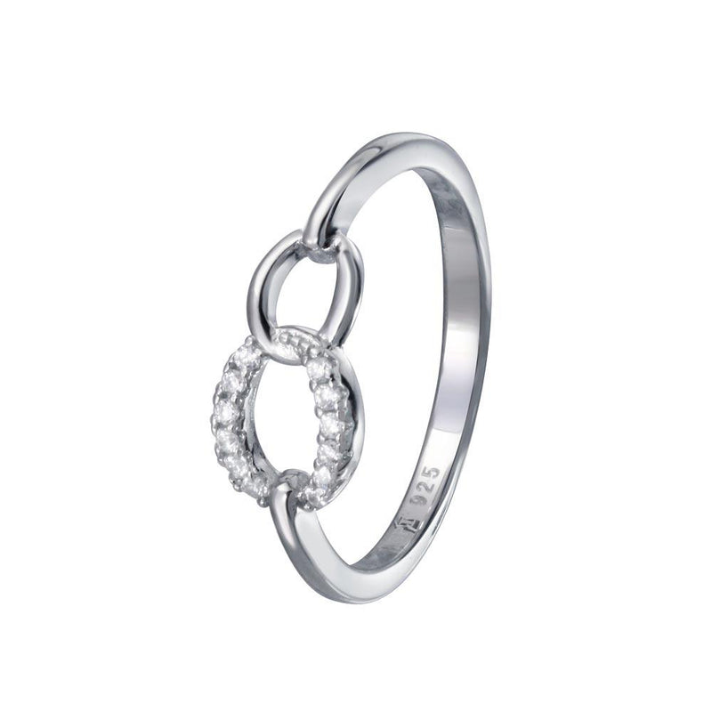 Rhodium Plated 925 Sterling Silver Small Open Oval Link Clear CZ Ring - STR01162