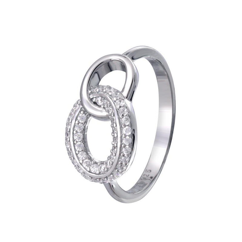 Rhodium Plated 925 Sterling Silver Open Oval Link Clear CZ Ring - STR01163