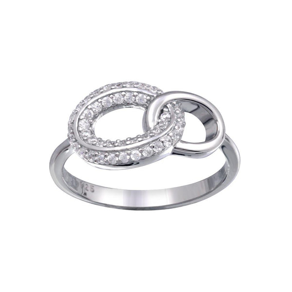 Rhodium Plated 925 Sterling Silver Open Oval Link Clear CZ Ring - STR01163 | Silver Palace Inc.