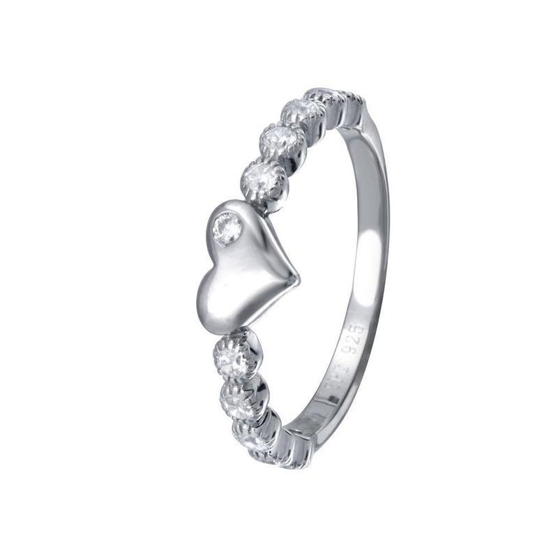 Rhodium Plated 925 Sterling Silver CZ Heart Bubble Shank Ring - STR01164