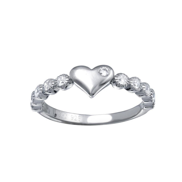 Silver 925 Rhodium Plated CZ Heart Bubble Shank Ring - STR01164 | Silver Palace Inc.