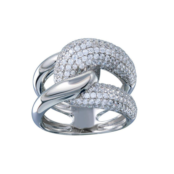 Rhodium Plated 925 Sterling Silver Clear Micro Pave CZ Knot Ring - STR01119 | Silver Palace Inc.