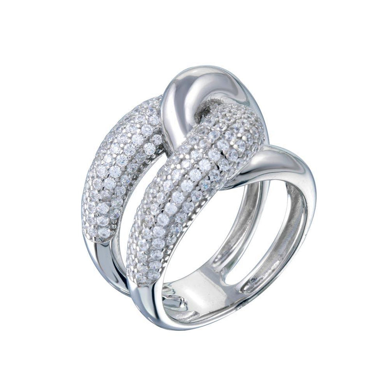 Rhodium Plated 925 Sterling Silver Clear Micro Pave CZ Knot Ring - STR01119