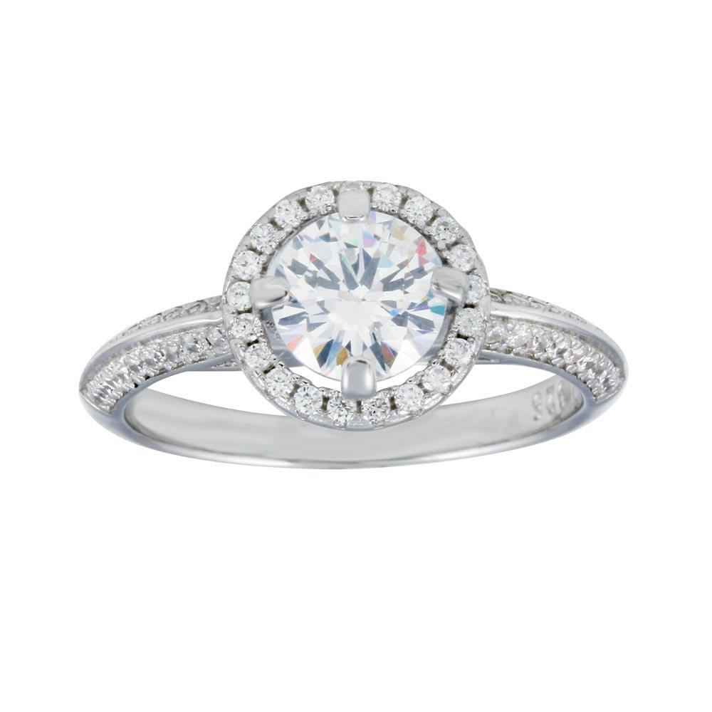 Silver 925 Rhodium Plated Halo CZ Bridal Ring - STR01110 | Silver Palace Inc.