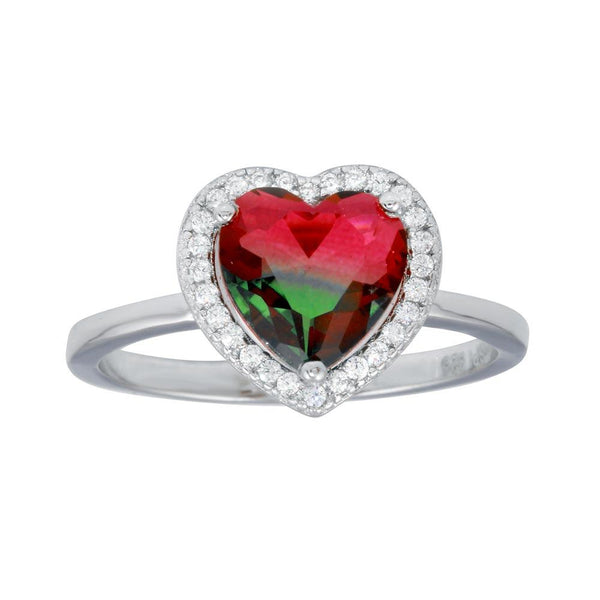 Silver 925 Rhodium Plated Heart Green to Red Gradient CZ Ring - STR01111 | Silver Palace Inc.
