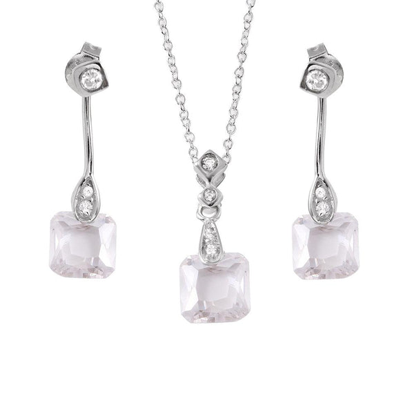 Silver 925 Rhodium Plated Dangling CZ Set - STS00228 | Silver Palace Inc.