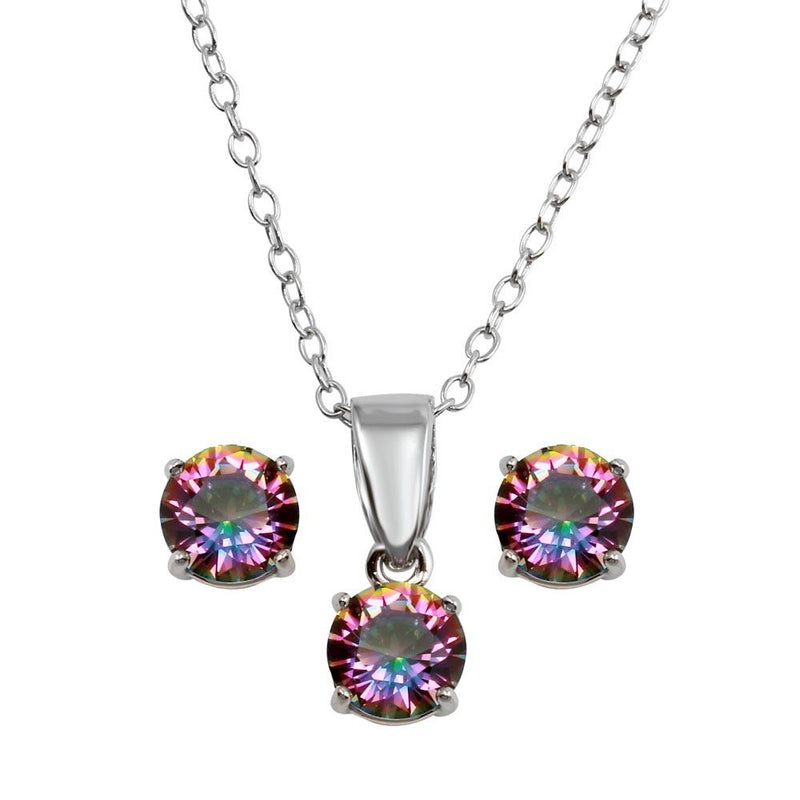 Silver 925 Rhodium Plated Synthetic Mystic Topaz Set - STS00522ABD | Silver Palace Inc.
