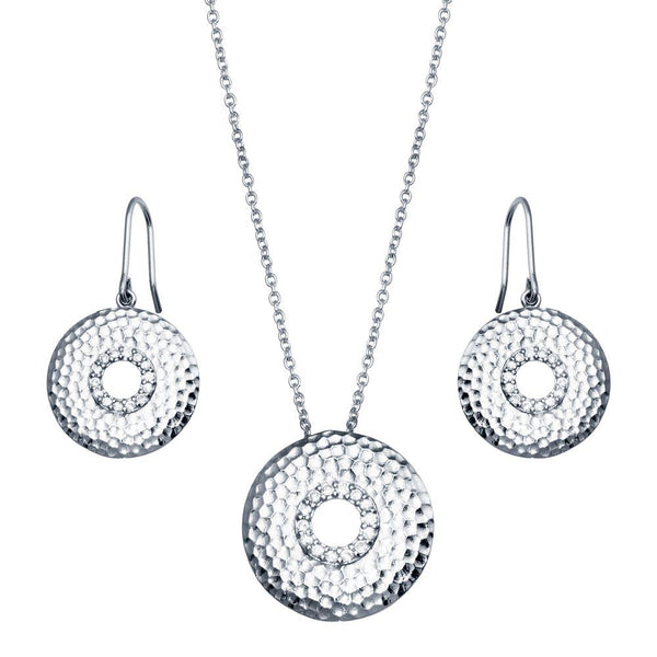 Closeout-Silver 925 Rhodium Plated Round CZ Hook Earring and Necklace Set - STS00101 | Silver Palace Inc.