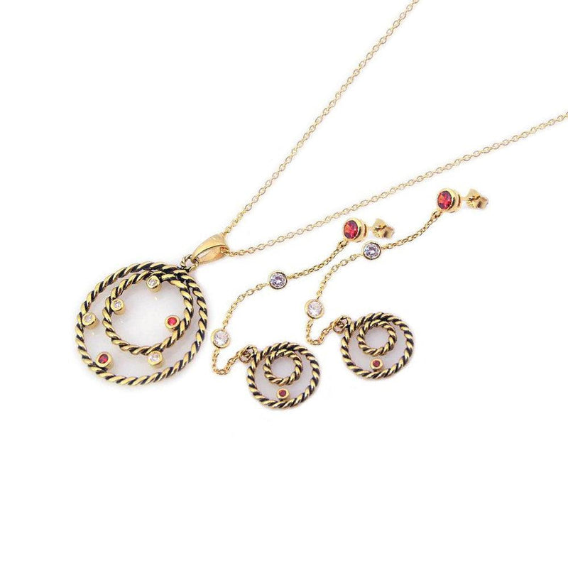 Silver 925 Rhodium Plated Circle Rope Necklace and Earrings Set - STS00172 | Silver Palace Inc.