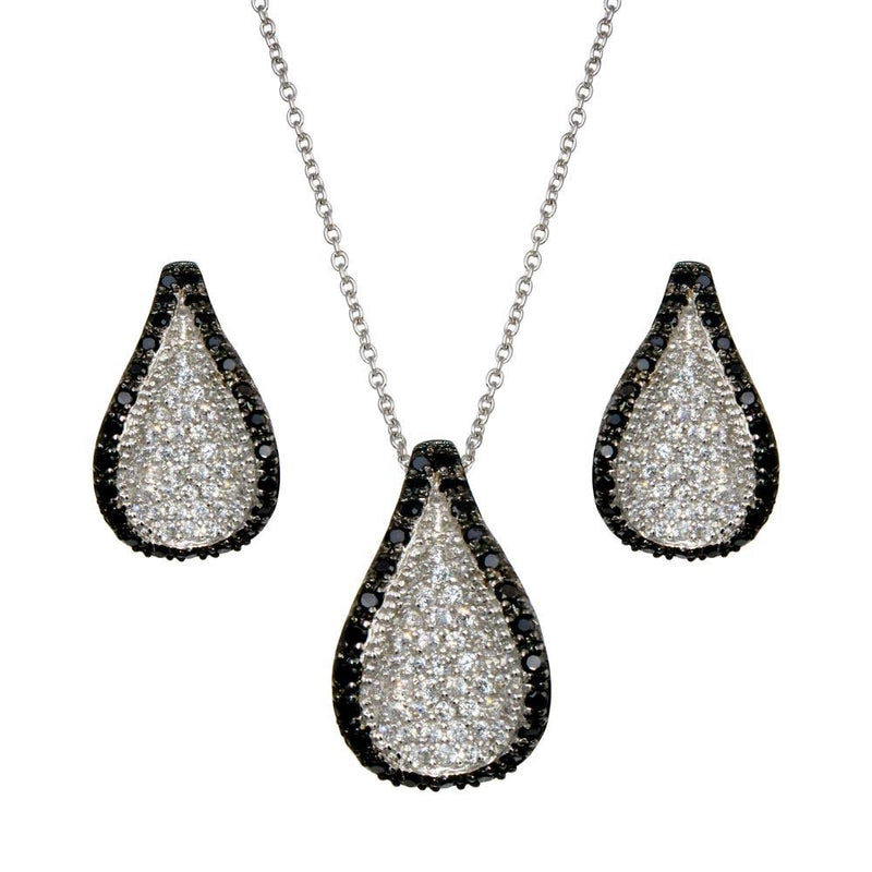 Closeout-Silver 925 Black and Rhodium Plated Teardrop Black CZ Lever Back Set - STS00277 | Silver Palace Inc.