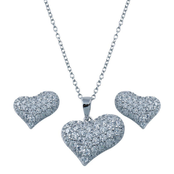 Silver 925 Rhodium Plated Heart CZ Stud Earring and Necklace Set - STS00299 | Silver Palace Inc.