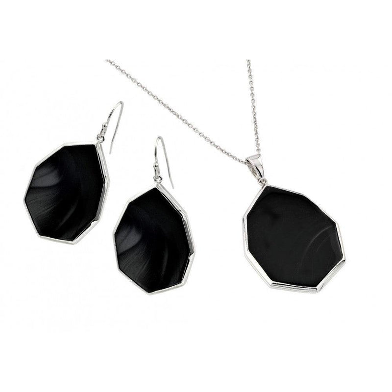 Silver 925 Rhodium Plated Teardrop Octagon Dangling Hook Earring and Necklace Set - STS00483 | Silver Palace Inc.