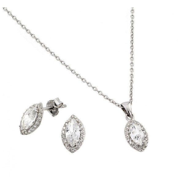 Silver 925 Rhodium Plated Marquis CZ Stud Earring and Necklace Set - STS00485CZ | Silver Palace Inc.