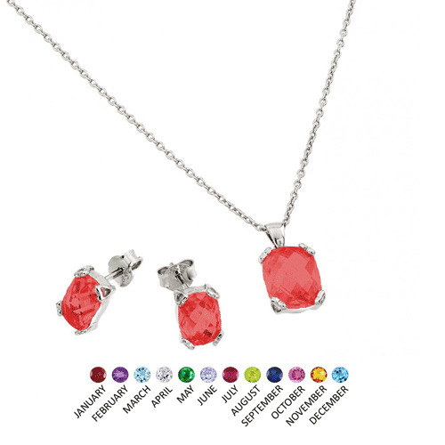 Silver 925 Rhodium Plated CZ Stud Earring and Necklace Set - STS00486 | Silver Palace Inc.