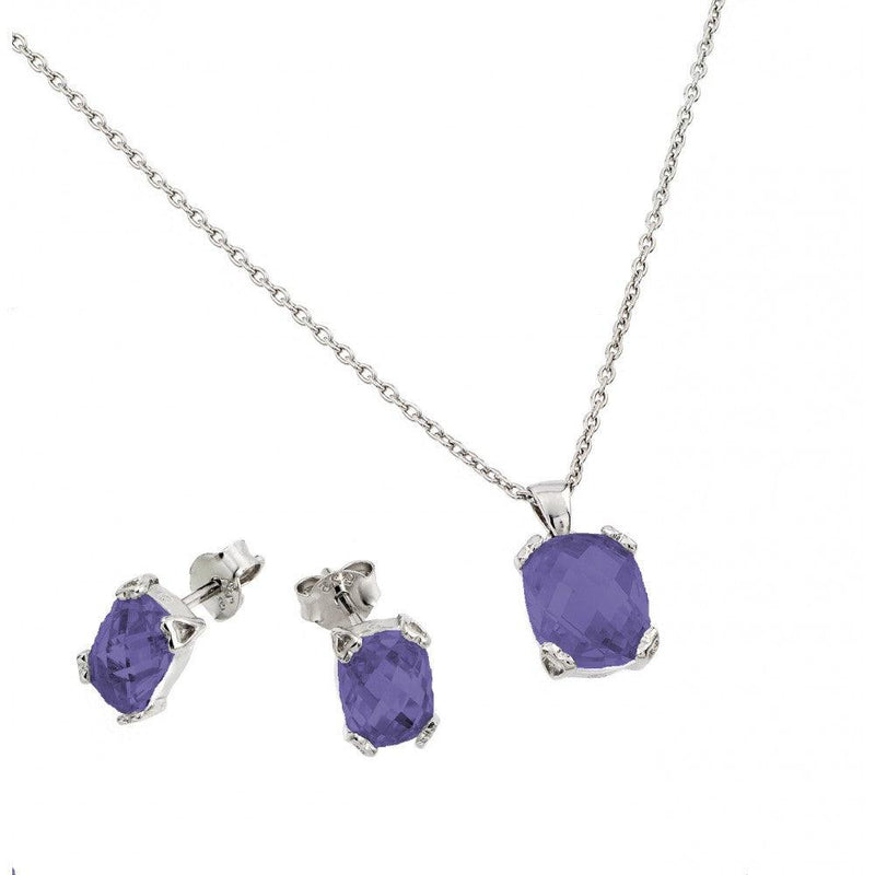 Silver 925 Rhodium Plated CZ Stud Earring and Necklace Set - STS00486