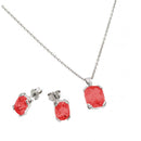 Rhodium Plated 925 Sterling Silver Birthstone CZ Stud Earring and Necklace Set - STS00486