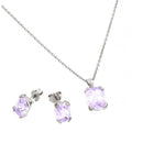 Rhodium Plated 925 Sterling Silver Birthstone CZ Stud Earring and Necklace Set - STS00486