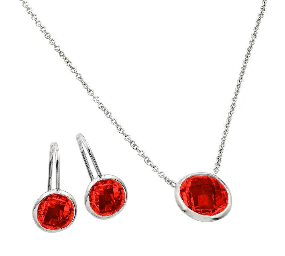 Rhodium Plated 925 Sterling Silver CZ Round Birthstone Lever Back Set - STS00487