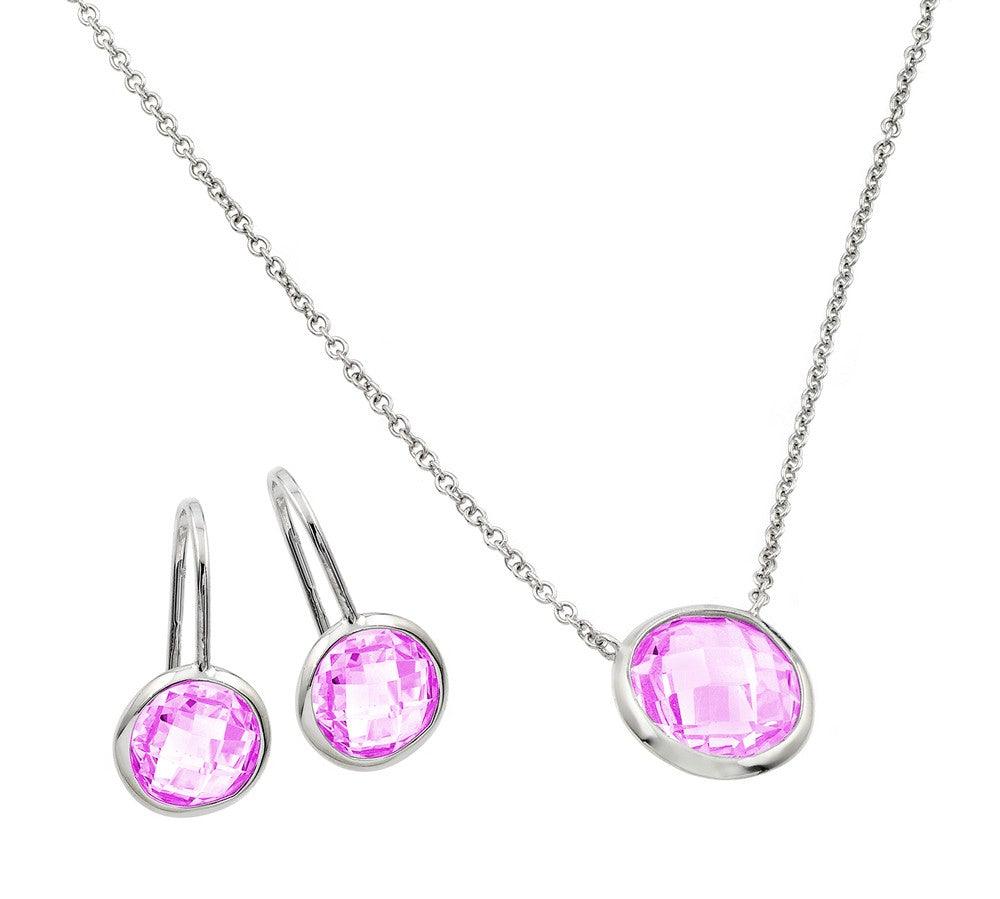 Rhodium Plated 925 Sterling Silver CZ Round Birthstone Lever Back Set - STS00487