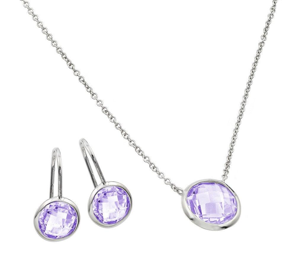 Rhodium Plated 925 Sterling Silver CZ Round Birthstone Lever Back Set - STS00487