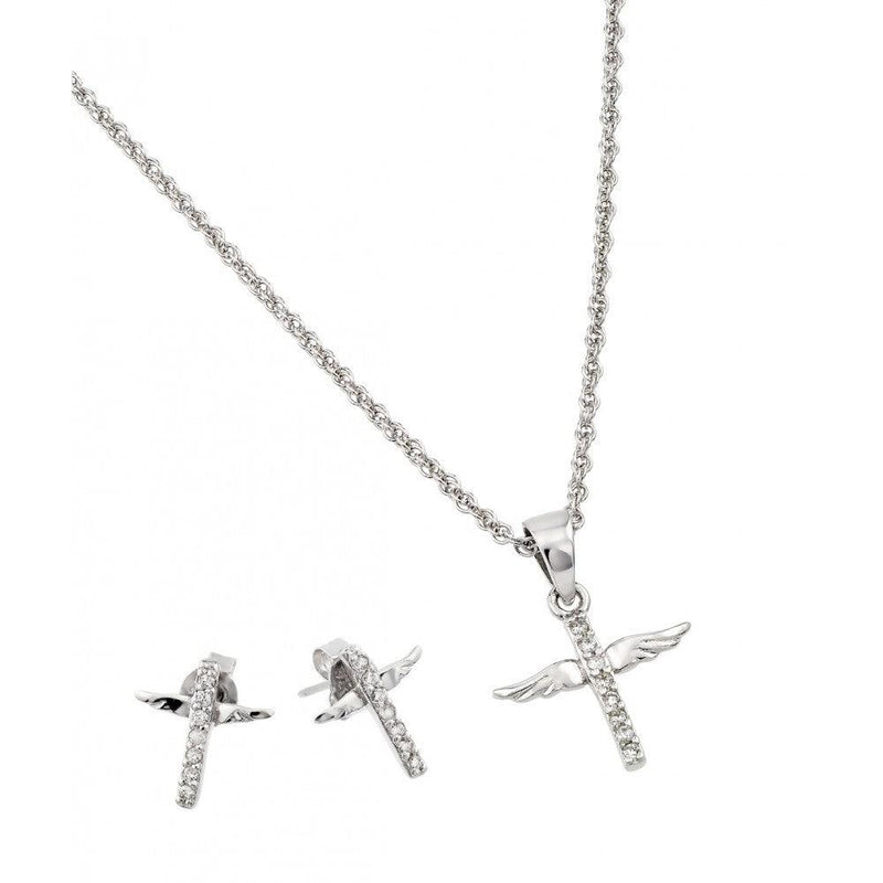 Silver 925 Rhodium Plated Wings Set - STS00498 | Silver Palace Inc.