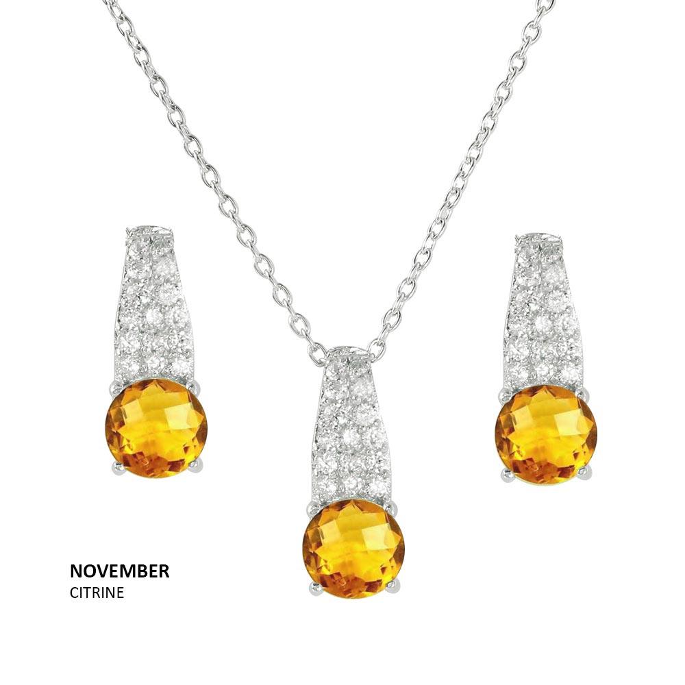 Silver 925 Rhodium Plated Teardrop CZ Birthstone Set - STS00495 | Silver Palace Inc.