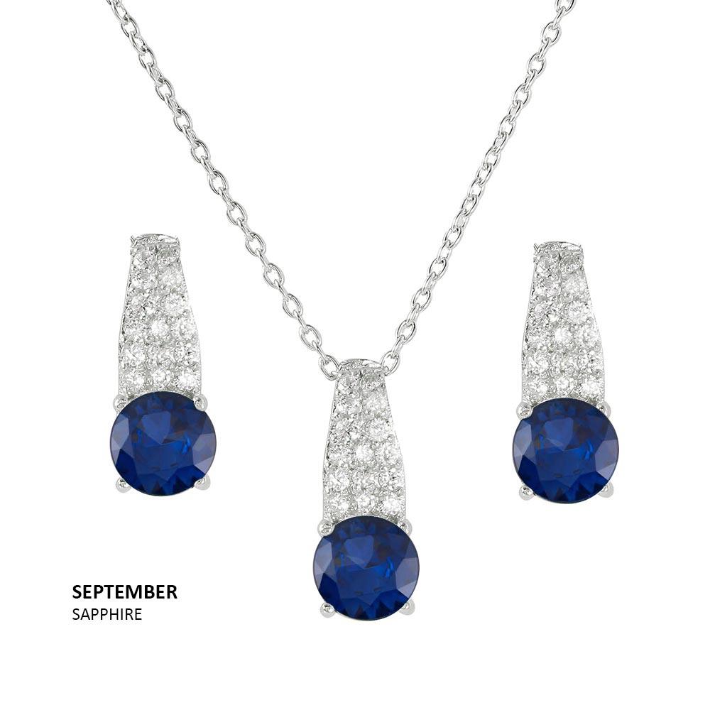 Conjunto de lágrima con circonita cúbica y piedra de nacimiento en plata de ley 925 rodiada - STS00495