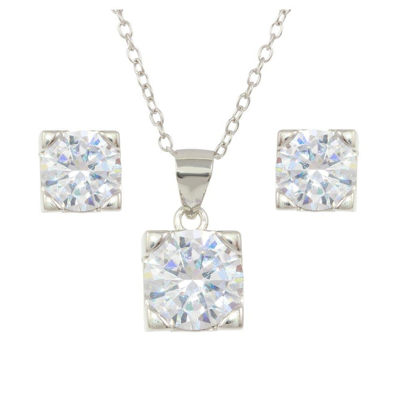 Silver 925 Rhodium Plated Boxed CZ Stone Necklace and Earrings Set - STS00514 | Silver Palace Inc.