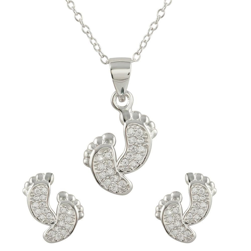 Silver 925 Rhodium Plated Feet Earrings and Necklace Set - STS00516 | Silver Palace Inc.