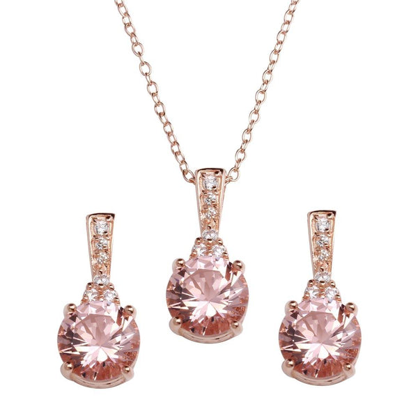 Silver 925 Rose Gold Plated Pink CZ Necklace and Earrings - STS00517RGP | Silver Palace Inc.