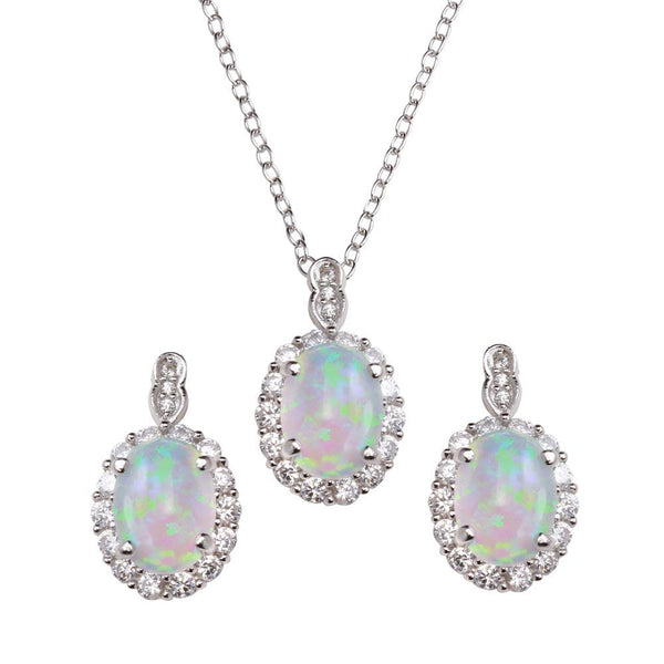 Silver 925 Rhodium Plated Round Synthetic Opal Set with CZ - STS00520RH | Silver Palace Inc.