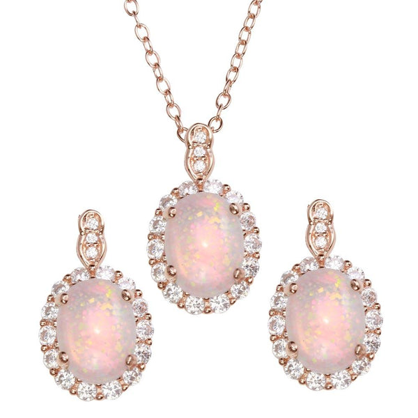 Silver 925 Rose Gold Plated Oval Synthetic Set with CZ - STS00520RGP | Silver Palace Inc.