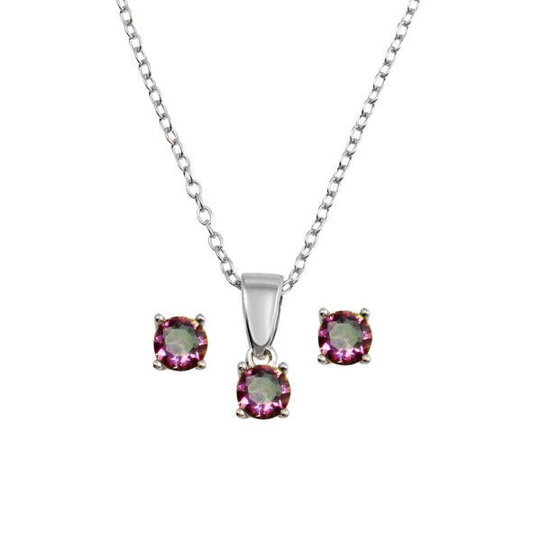 Silver 925 Rhodium Plated Small Synthetic Mystic Topaz Set - STS00521ABD | Silver Palace Inc.