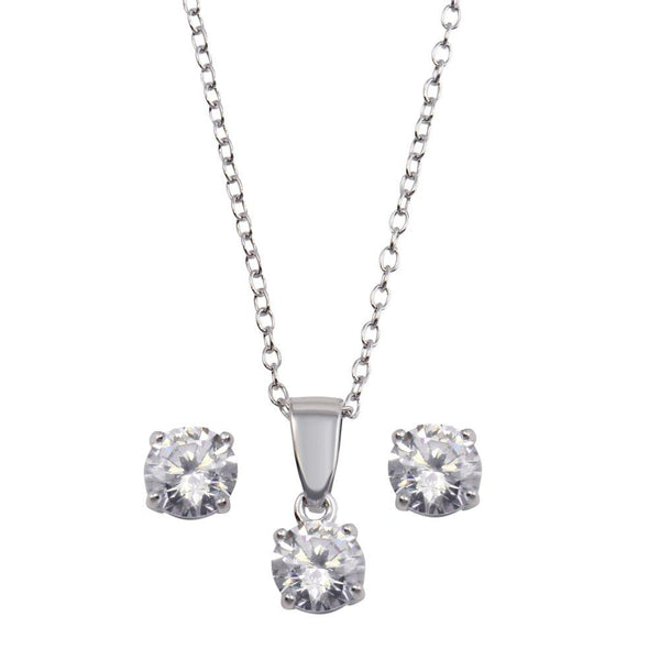 Silver 925 Rhodium Plated Clear CZ Earrings and Necklace Set - STS00522CLR | Silver Palace Inc.