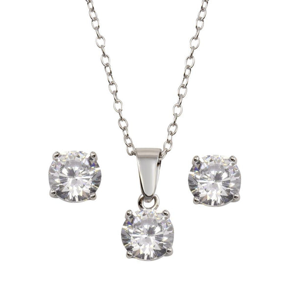 Silver 925 Rhodium Plated Clear CZ Necklace and Earrings Set - STS00523CLR | Silver Palace Inc.