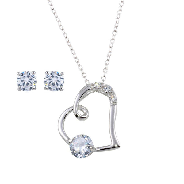 Silver 925 Rhodium Plated Side way CZ Open Heart Set - STS00524 | Silver Palace Inc.