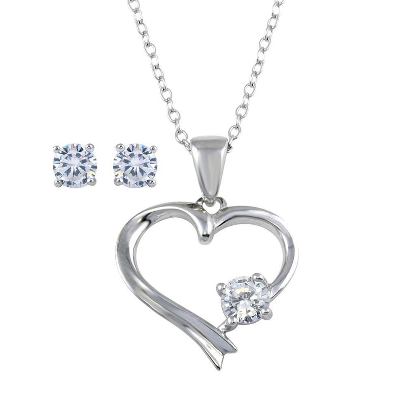 Silver 925 Rhodium Plated Single CZ Open Heart Set - STS00525 | Silver Palace Inc.