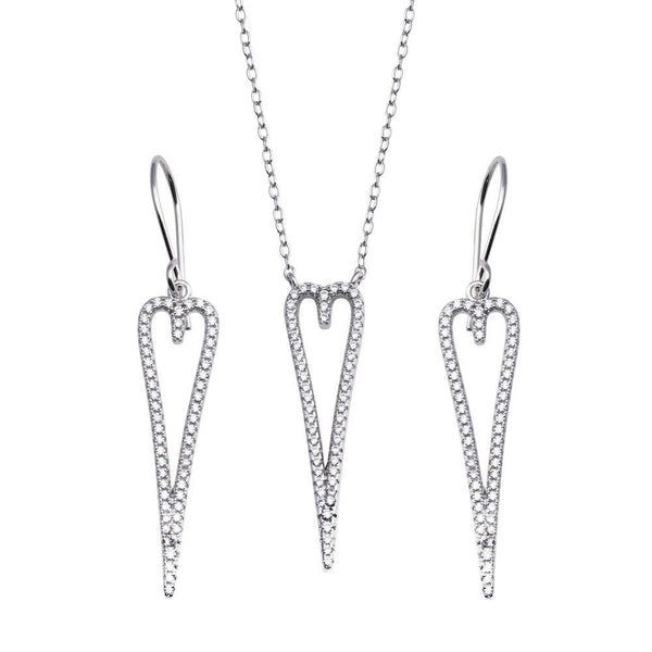 Rhodium Plated 925 Sterling Silver Dangling Open Heart CZ Set - STS00531 | Silver Palace Inc.