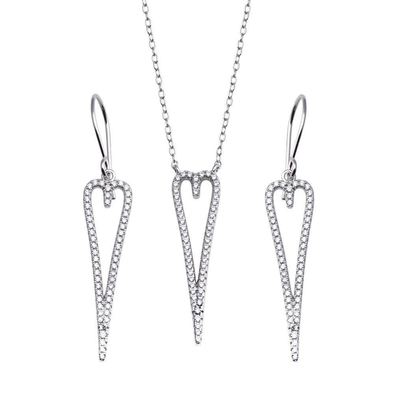 Silver 925 Rhodium Plated Dangling Open Heart CZ Set - STS00531 | Silver Palace Inc.
