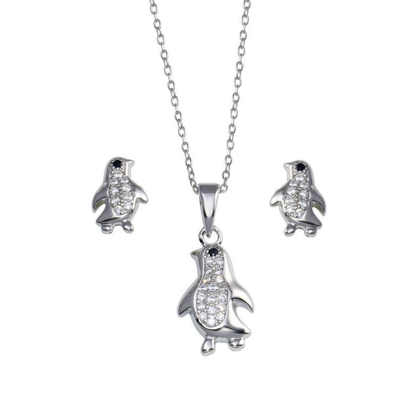 Rhodium Plated 925 Sterling Silver Penguin CZ Set - STS00532 | Silver Palace Inc.