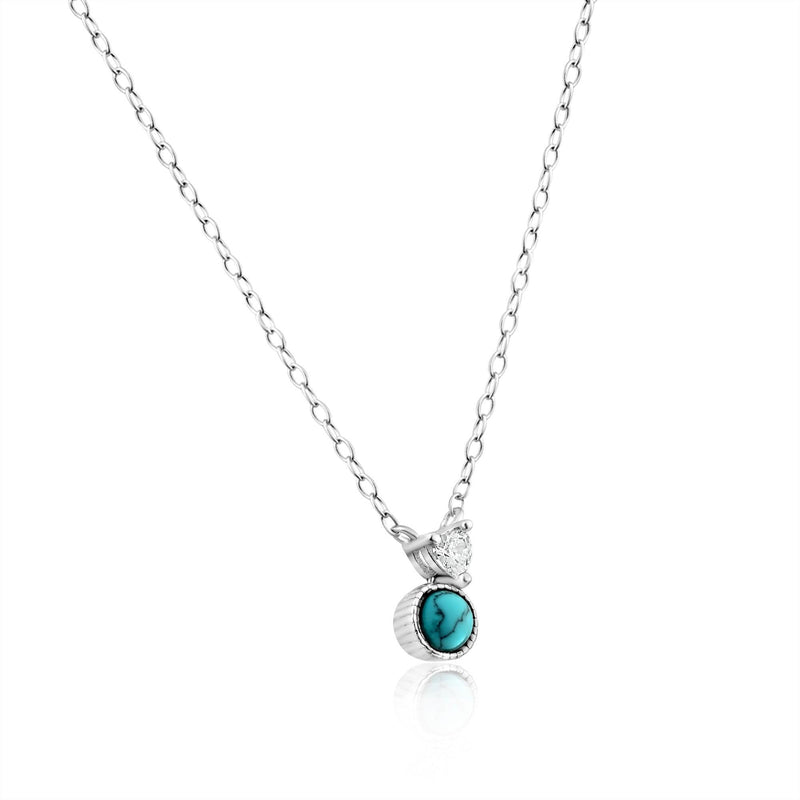 925 Sterling Silver Black Rhodium Turquoise Center Stone Halo Set - STS00537