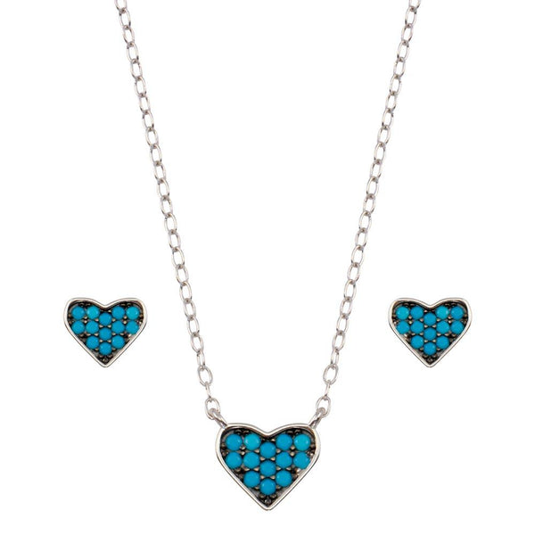 Silver 925 Rhodium Plated Blue Heart Cluster Set - STS00538-BLU | Silver Palace Inc.